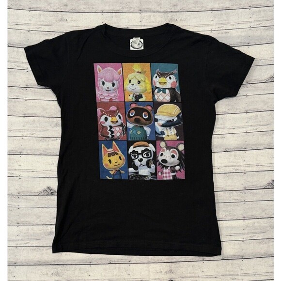 Nintendo Animal Crossing Womens T Shirt Sz Large Black Character Box Print Tee - Picture 1 of 11